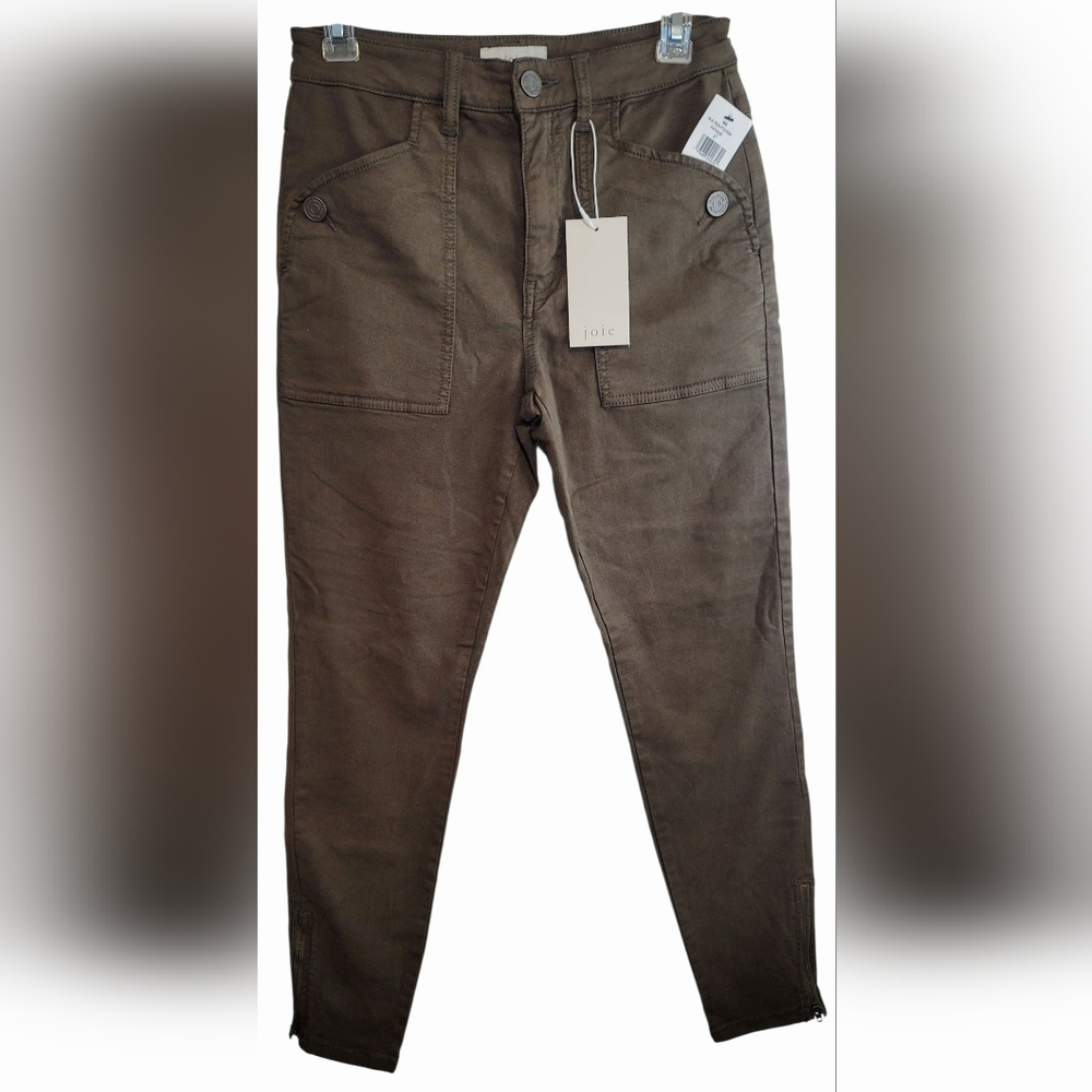 Joie Dark Green Keena High-Rise Stretch Zip Cuff Ankle Skinny Jeans in Fatigue